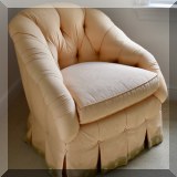 F57. Custom tufted boudoir chair with Scalamandre moire silk upholstery. 